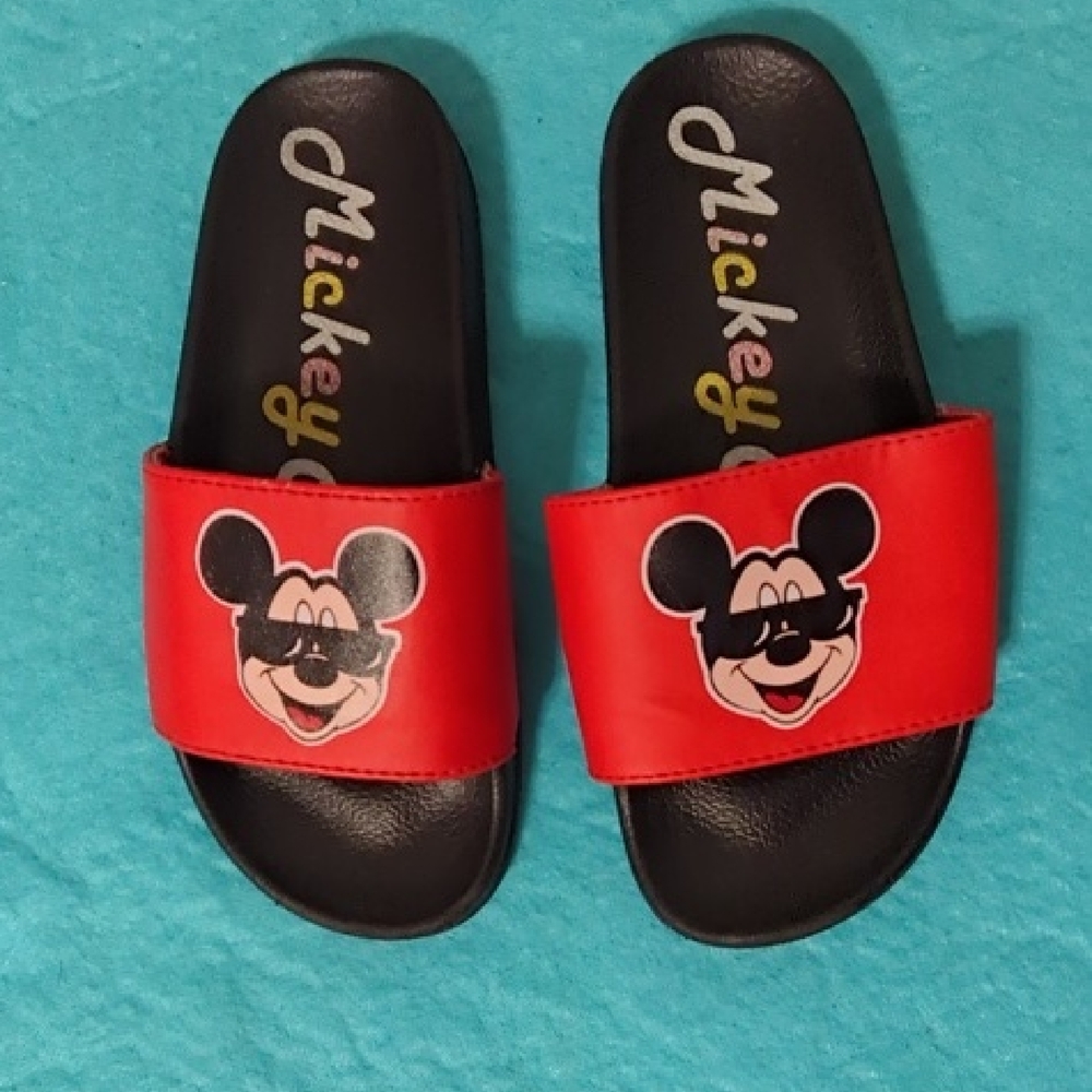 Disney Red and Black Mickey Slide Sandals for Kids